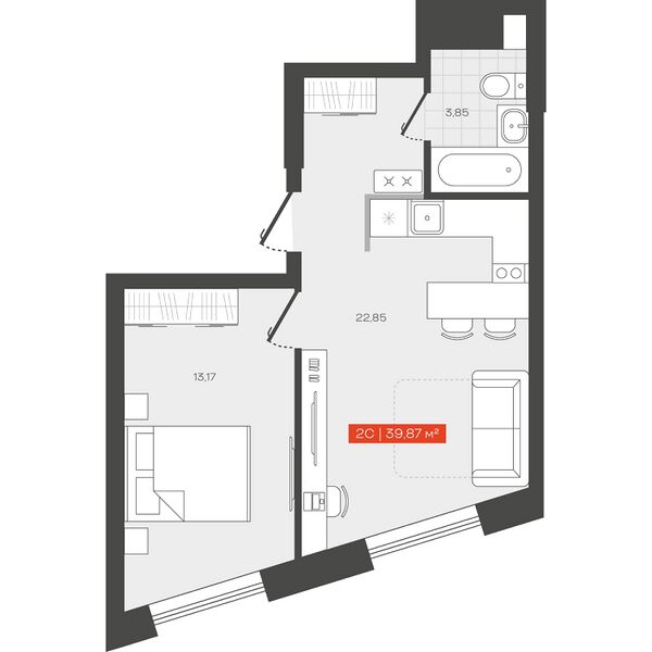 Файл:Freedom башня В 2-комнатные апартаменты 39.87 м².jpg