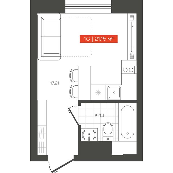 Файл:Freedom башня В 1-комнатные апартаменты 21.15 м².jpg