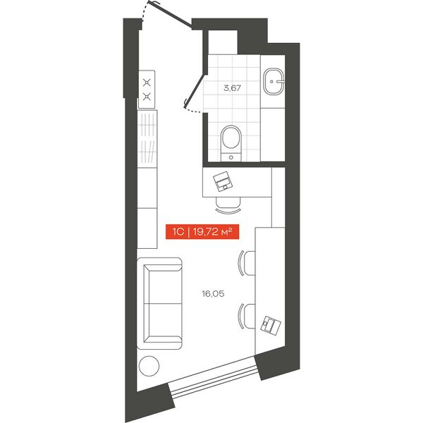 Файл:Freedom башня В 1-комнатные апартаменты 19.72 м².jpg