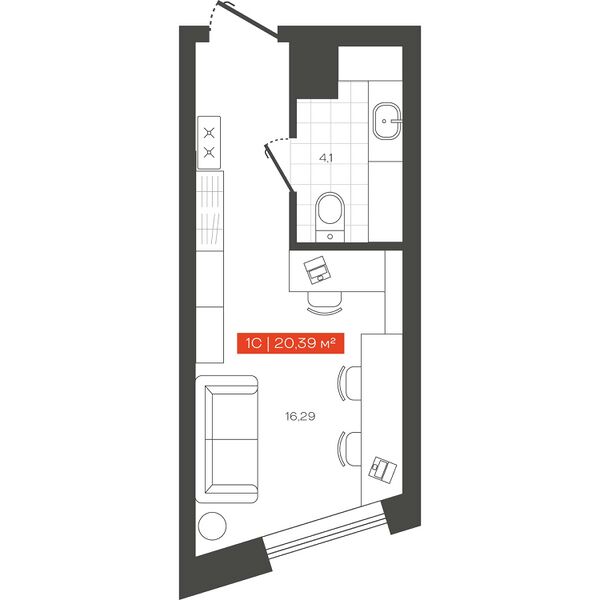 Файл:Freedom башня В 1-комнатные апартаменты 20.39 м².jpg