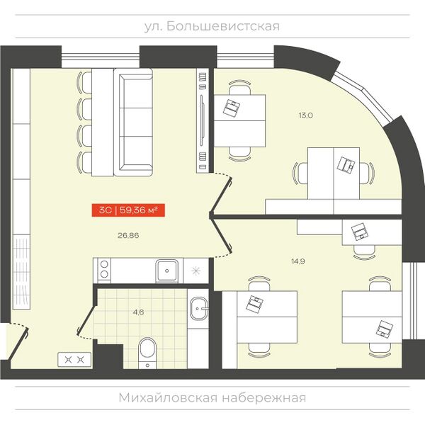 Файл:Freedom башня В 3-комнатные апартаменты 59.36 м².jpg